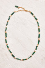 Load image into Gallery viewer, handmade in Brazil green gems with delicate baroque pearls in 18K gold-dipped brass.