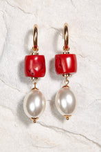 Load image into Gallery viewer, ALILA 18K gold plated Brazilian Coral gemstone pearl earrings handmade