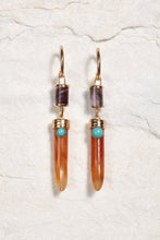 Load image into Gallery viewer, Brazilian jewelry,  colourful stone dangling earrings, Natural gemstones, gold plated