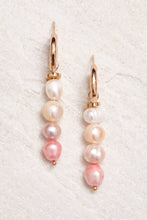 Load image into Gallery viewer, Small gold-plated hoops adorned with hand-painted freshwater pearls in shades of light pink.  
