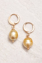 Load image into Gallery viewer, gold-plated hoops hand-painted freshwater pearls

