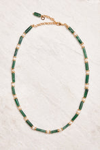 Load image into Gallery viewer, handmade in Brazil green gems with delicate baroque pearls in 18K gold-dipped brass. 
