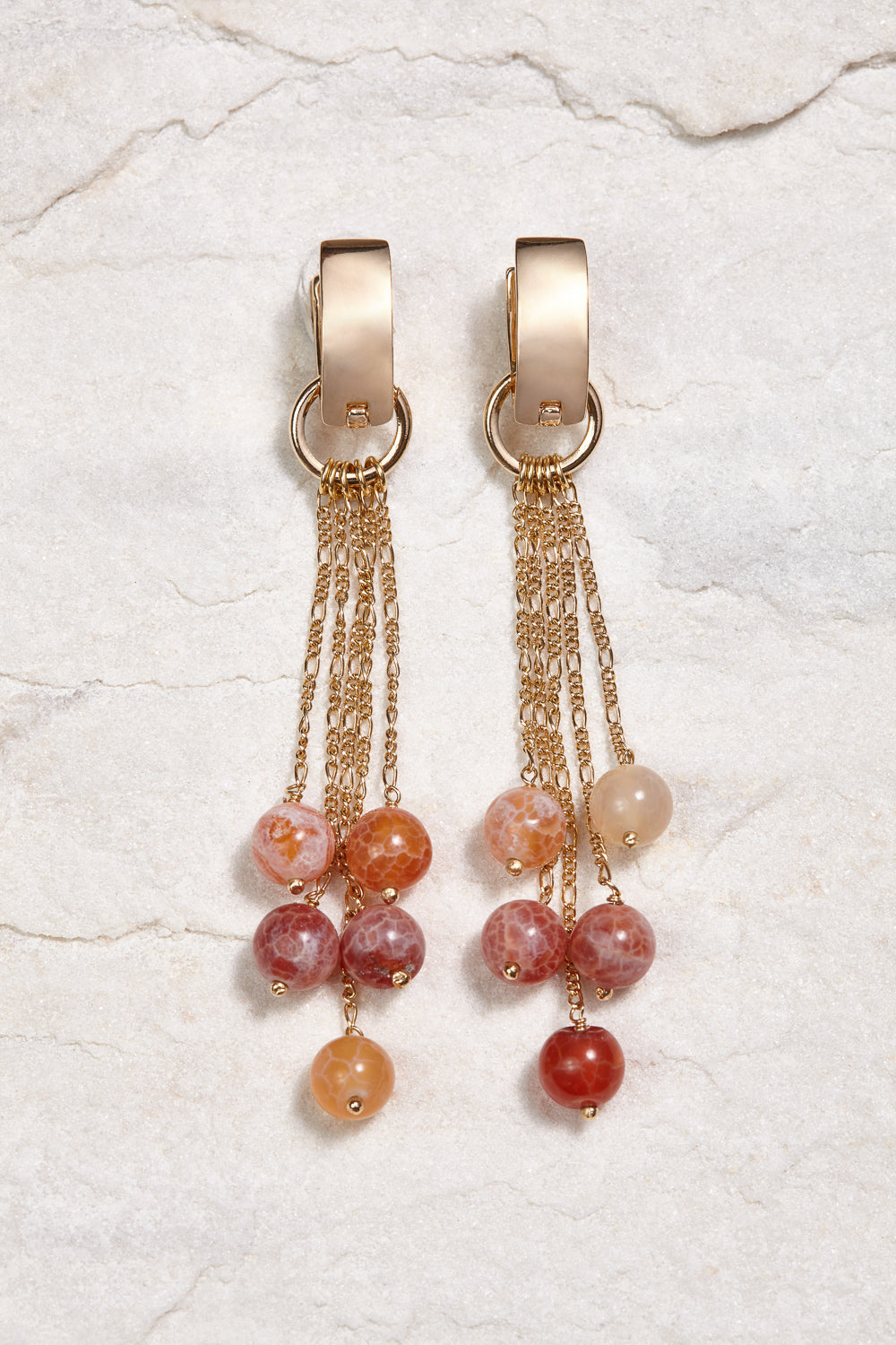 ALILA 18K dipped gold tassled red agate gemstone earrings handmade brazilian jewelry