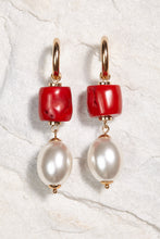 Load image into Gallery viewer, ALILA 18K gold plated Brazilian Coral gemstone pearl earrings handmade
