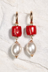 ALILA 18K gold plated Brazilian Coral gemstone pearl earrings handmade