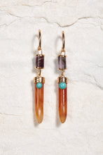 Load image into Gallery viewer, Brazilian jewelry,  colourful stone dangling earrings, Natural gemstones, gold plated
